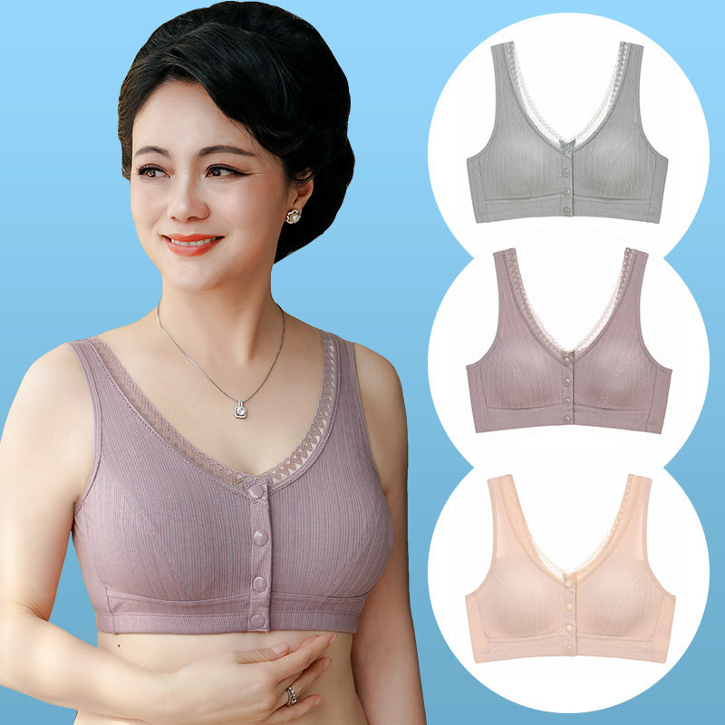 No steel ring bra mother underwear large size front buckle vest middle aged pure cotton comfortable thin bra women summer
