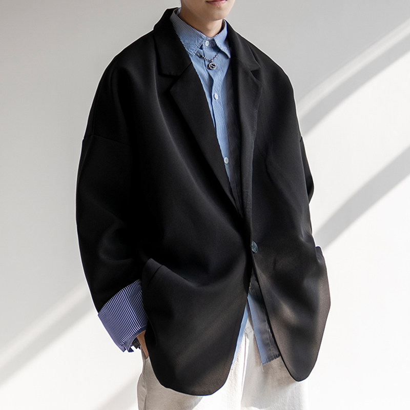 Casual suit jacket male spring autumn high-feeling soft style English loose retro-shangly handsome suit jacket