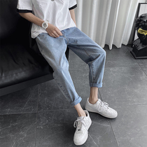 Light-colored jeans mens straight loose Hong Kong fashion brand ins small pants trend all-match Korean casual pants