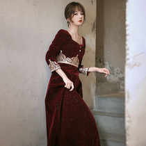 Toast 2021 new dress square collar velvet dress usually can wear thick Party evening dress spring and summer