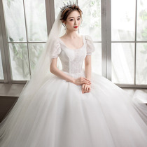 French light wedding dress 2021 new bride little temperament bubble sleeve Super fairy Moren line Tuffy dress spring and summer