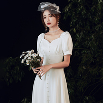 Daily light wedding dress registration temperament small white skirt simple usually wear collar white dress summer long