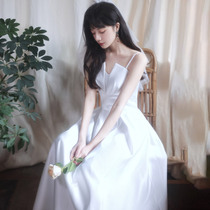 Light wedding bride little temperament daily wear licensed dress satin suspender white registration dress