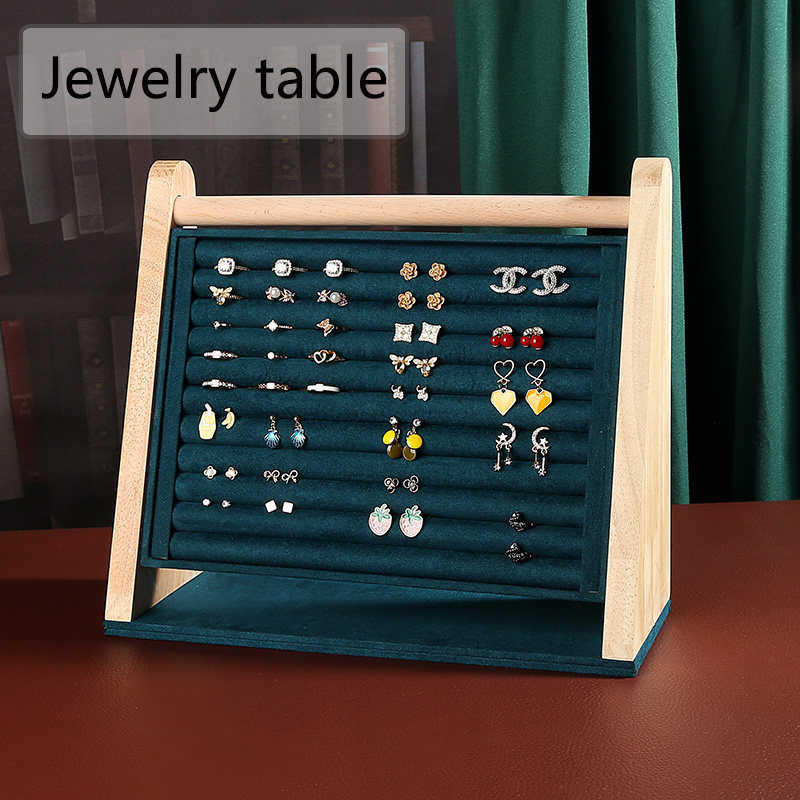 Solid Wood Bevelle Standing Rings Show Shelf Suede suede Ear Pin Earrings Ornament Frame Jewelry Store Display Props