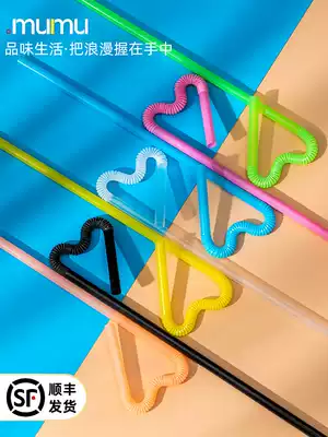 Food grade plastic disposable color art straw transparent long elbow creative shape flexible drink juice