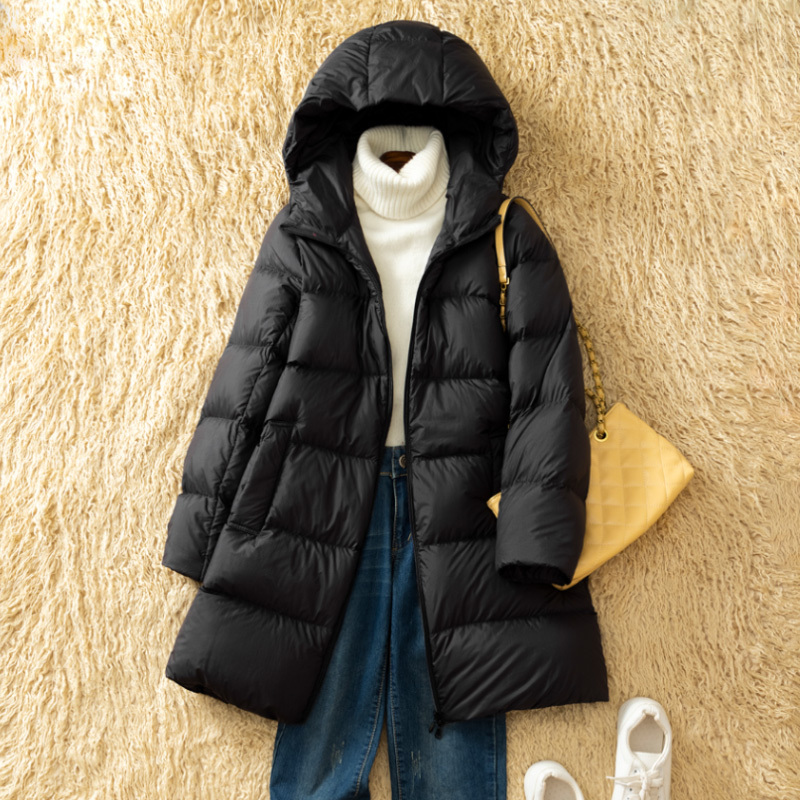 Black Mid-Length down Jacket for Women, 2025 New Style, Petite Size, Winter Loose Fit, Thickened, This Year's Popular Hot Item