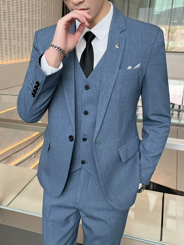 Комплект, пиджак классического кроя для отдыха, куртка, свадебное платье, костюм, в корейском стиле, 3 предмета