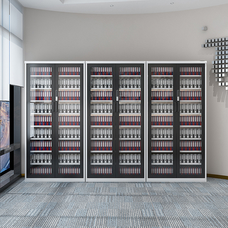 File Cabinet Glass Sliding Door Filing Cabinet Steel Sliding Door Bookcase with Lock Financial Room Information Cabinet Accounting Storage Cabinet