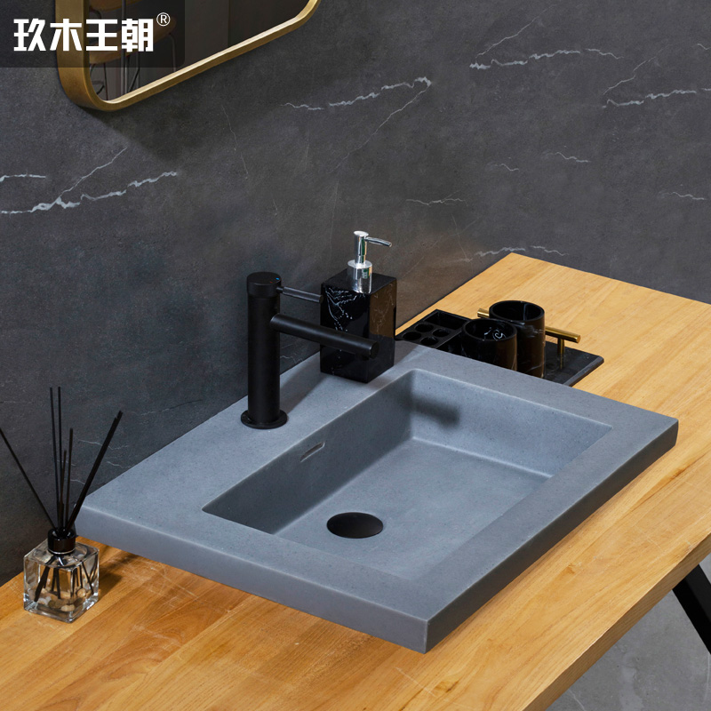 Jiu Wooden Dynasty Semi-Embedded Washbasin Washbasin Retro Art People Stone Table Middle Basin Semi-Insert Basin Cement Ash