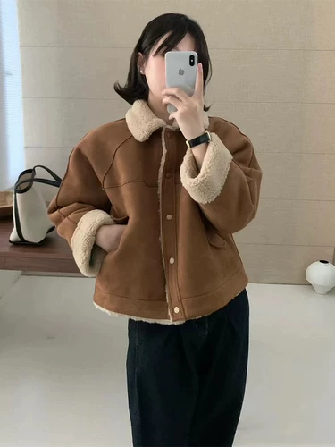 Демисезонная бархатная утепленная куртка, 2023, в корейском стиле