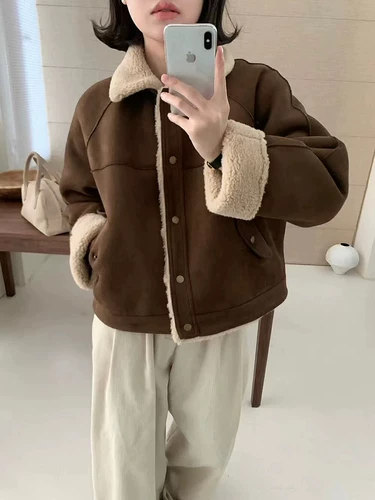 Демисезонная бархатная утепленная куртка, 2023, в корейском стиле