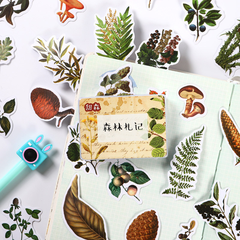 Hand account sticker Cute girl heart ins wind 80 non-repeating hand account sticker diy forest note decorative small pattern Hand account sticker set Waterproof cartoon ancient style small sticker art plant vector