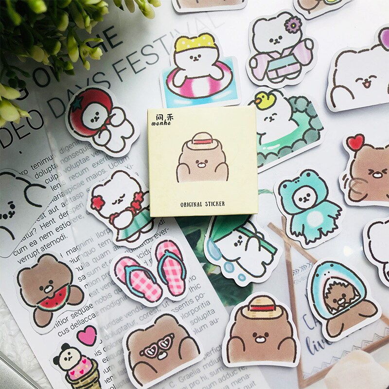 Handbook stickers cute girls in wind not repeat handbook sticker diy decoration cocoa bear small pattern paperback package waterproof cartoon small sticker plant material
