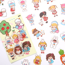 Handbook sticker Japanese cute character girl Handbook sticker ins Wind small sticker cartoon decoration small pattern set water cup waterproof transparent sticker no trace laptop sticker 40 original