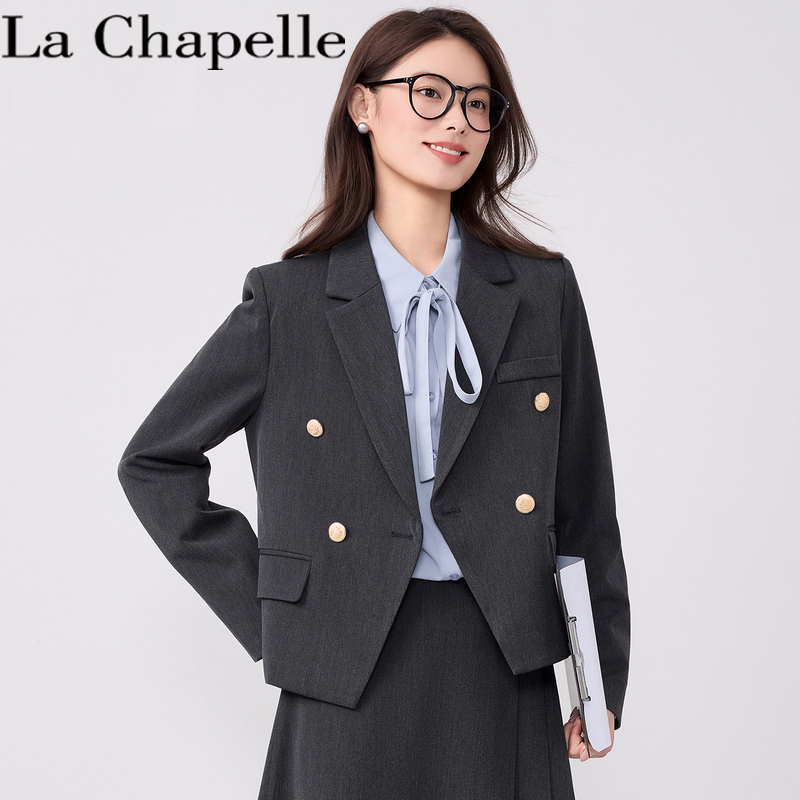 La Chapelle Petite Short Blazer for Women, New Spring and Autumn Design, Versatile Commuter Suit with Skirt