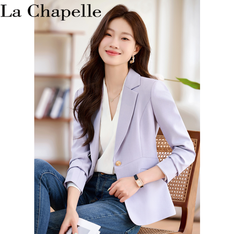 La Chapelle Purple Blazer for Women, Spring and Autumn, High-End, Elegant, Slim Fit, Petite Suit, Short Top