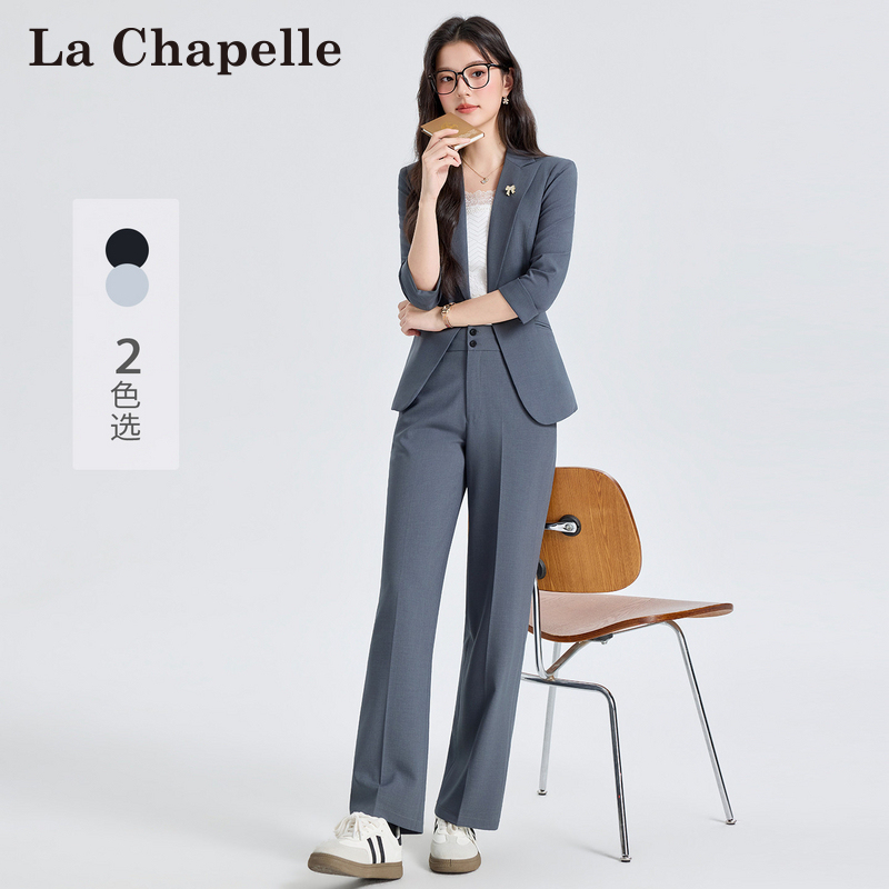 La Chapelle Gray Blazer for Women, Summer Three-Quarter Sleeve Suit, Elegant Sleeveless Dress, Professional Suit Dress