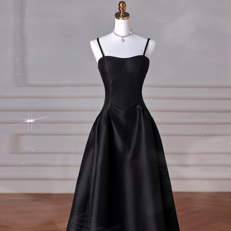 Black Evening Dress, High-End Light Luxury, Niche Banquet Host, Art Exam Dress, Elegant Socialite, Sexy Spaghetti Strap Long Dress