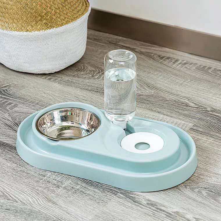 Cat bowl double bowl automatic drinking water cat rice bowl water bowl dog food bowl food bowl dog bowl stainless steel pet cat supplies