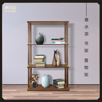 Spring water Tea high-value solid wood bookshelf new Chinese storage rack storage rack