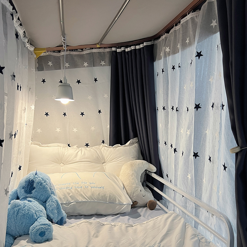 Original Design by Accidental Originality: Blue and White Stars, Blackout Bed Curtains for Girls' Dormitory Bunk Beds, Student Dormitory Bed Curtains