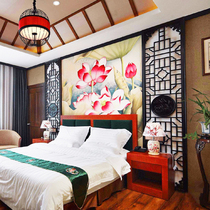 Background Wall new Chinese antique decoration solid wood flower grid hollow living room TV bedroom screen partition Dongyang wood carving