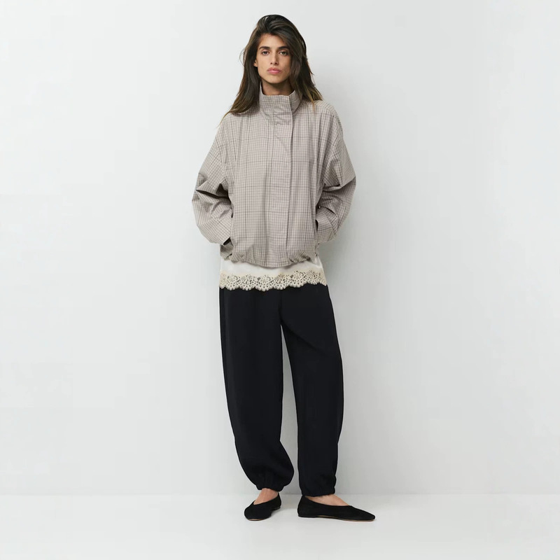 Aritzia Retro Plaid Loose-Fitting Belted Jacket, Water-Resistant Italian Cotton Twill Casual Shirt-Style Outerwear