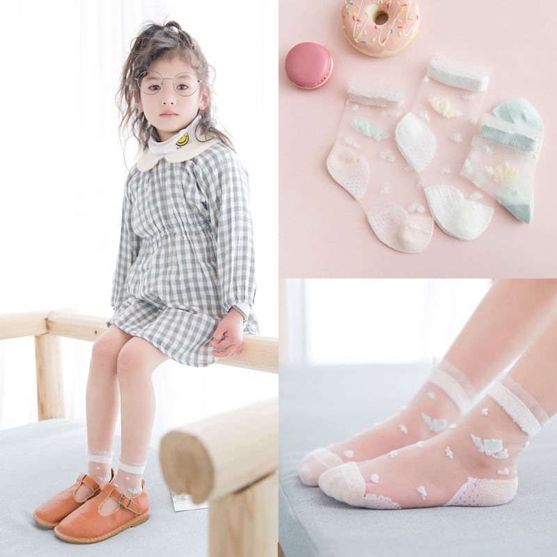 Childrens pha lê Socks Summer mỏng cô gái Ice Stocking bé chúa ren ren Socks Thin Baby Socks Slim Baby Socks.