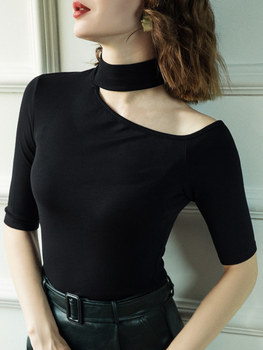 scheming chic top design sense female slim hanging neck strapless collarbone bottoming shirt dance clothes practice clothes t-shirt