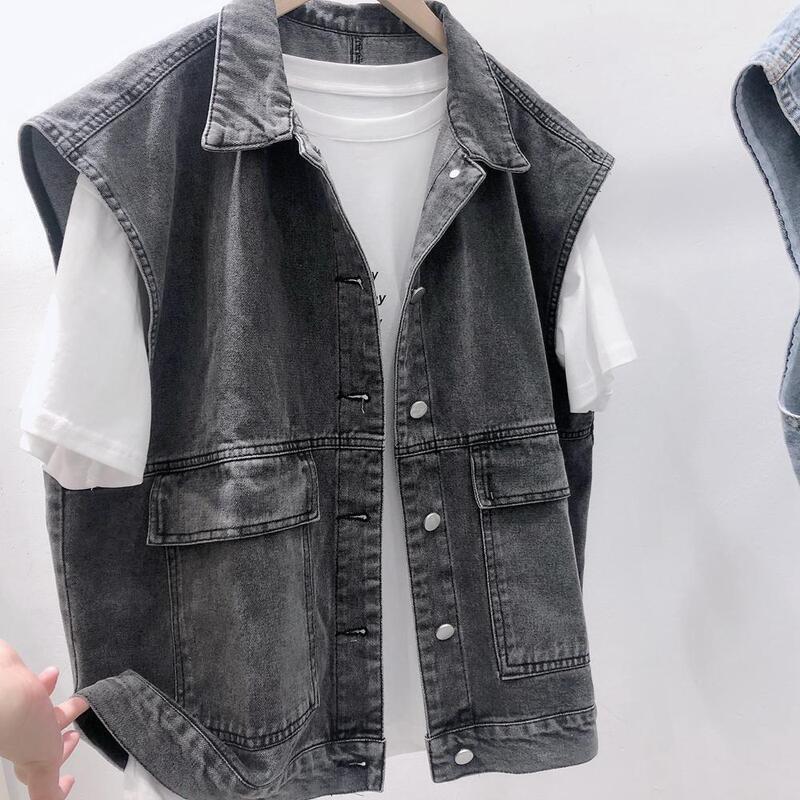 Plus-Size Women's Denim Vest for Spring and Autumn, Loose Fit, Slimming, Sleeveless Outerwear, Workwear Jacket