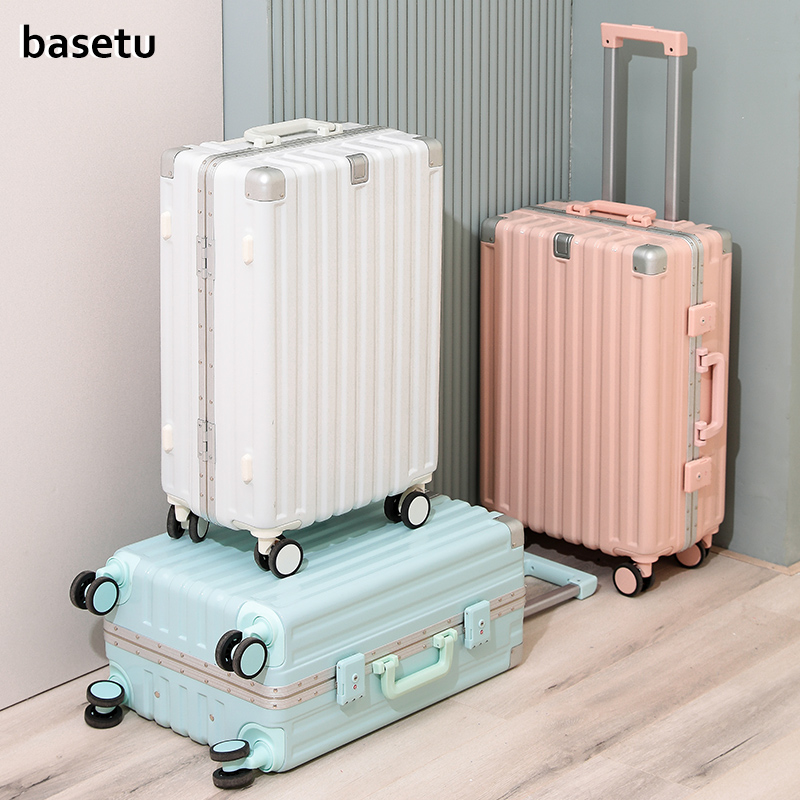 Suitcase women's day department 20 inch high face value aluminum frame new student pull-lever travel password leather case 24 sturdy and durable