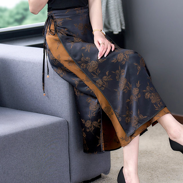 Cheongsam-style improved horse-face skirt skirt women's spring and summer new noble lady Xiangyun yarn printed skirt package hip A-line skirt