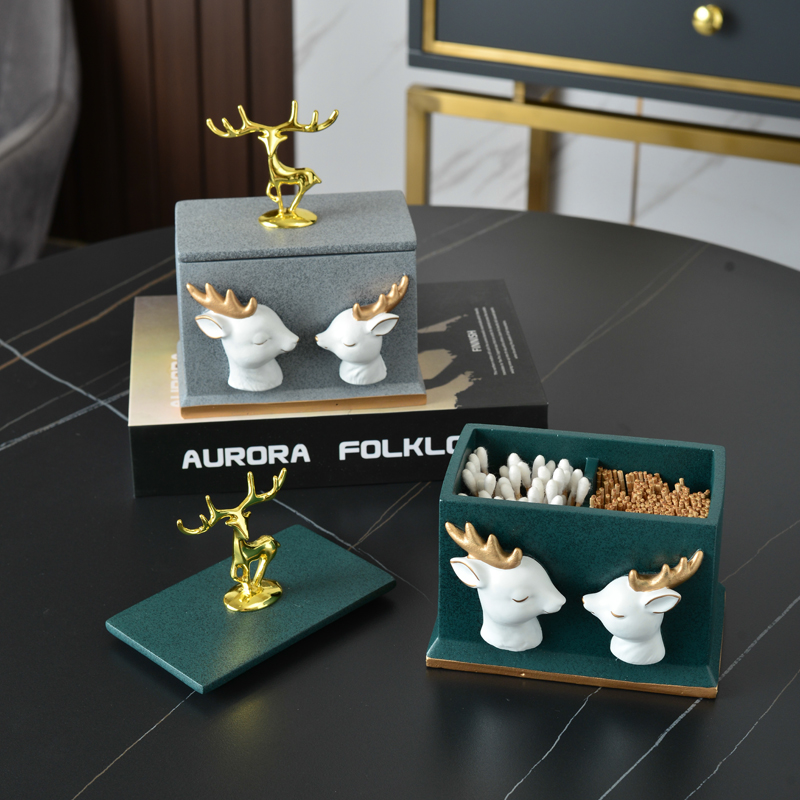 Net red toothpick box home personality living room creative with lid Nordic luxury toothpick tube cotton swab box storage cute