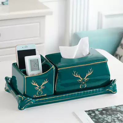 Ceramic multifunctional tissue box living room light luxury modern Nordic coffee table creative remote control storage sanitary paper box home