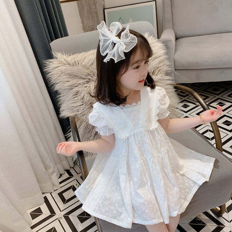 Children's dress Summer Short - sleeved Dress 2023 New Children's Lace Lace Lace Princess Dress Baby Ocean Gas Dress