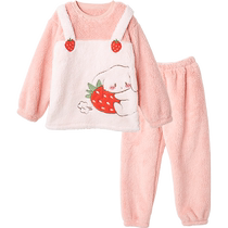 Bagpipe Girls Home Suit Autumn Winter Thickening Children Plus Suede Warm Pyjamas Two Sets Flannel Velvet Long Plush