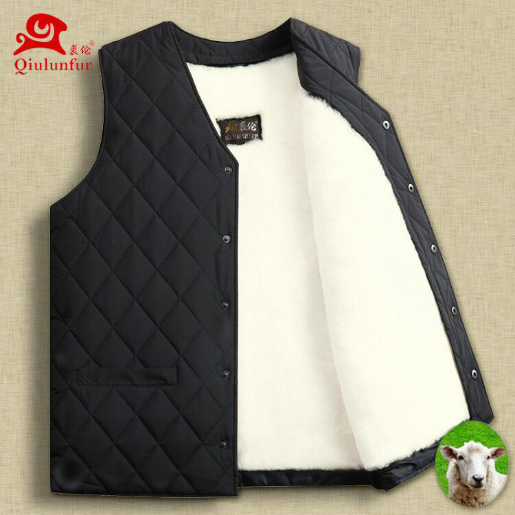 Winter wool vest male fur integrated vest horse clip dad middle-aged and elderly warm and thick old man cotton shoulders