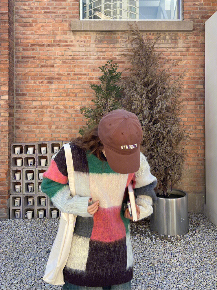 Sunny Shop Color Garbled Checkerboard Mohair Sweater Sweater Women's Autumn New Loose Lazy Top