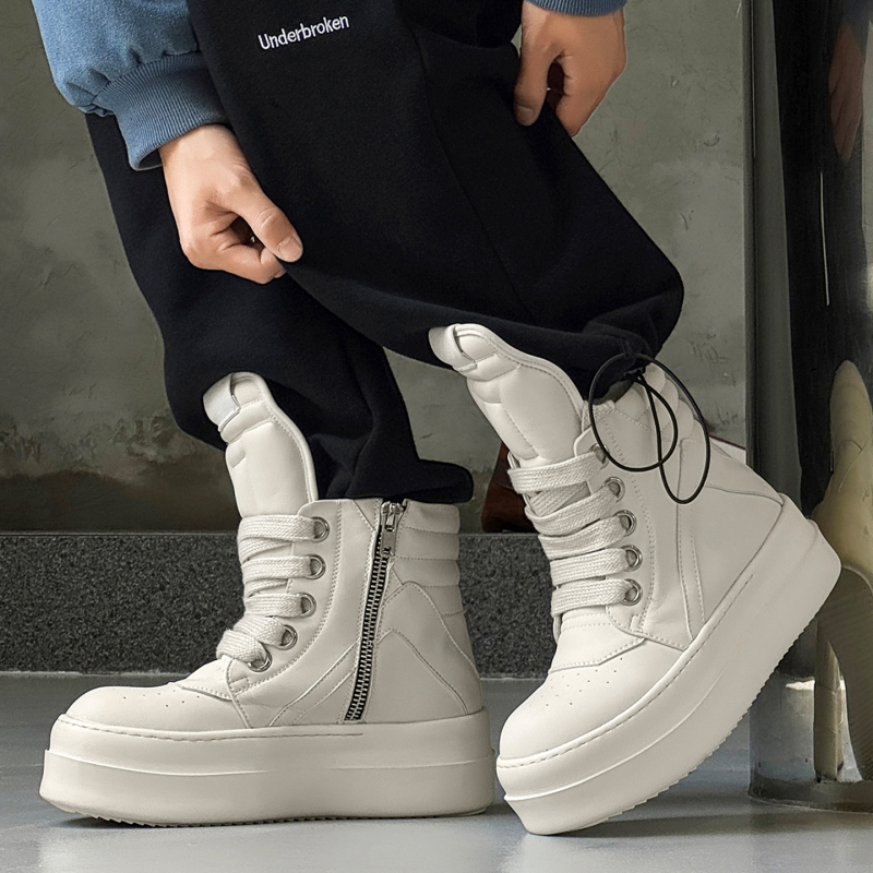 Ro American-Style Inverted Triangle High-Top Genuine Leather Sneakers for Men, White Workwear Retro Martin Boots, Versatile Sports Casual Shoes, Trendy Ro American-Style Inverted Triangle High-Top Genuine Leather Sneakers for Men, White Workwear Retro Martin Boots, Versatile Sports Casual Shoes, Trendy