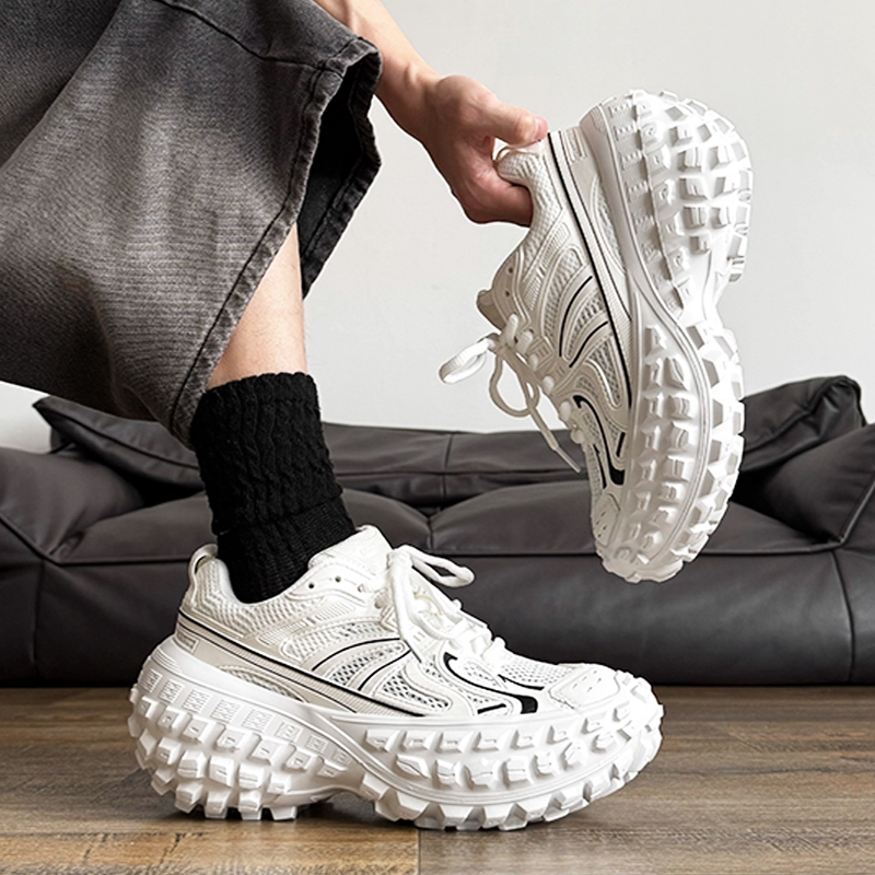 Couple's Paris Durian Sole Tank Tire Shoes Men's Thick-Soled White Dad Shoes Height-Increasing Retro Casual Sports Shoes Women's