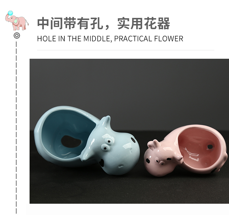 White hand - drawn cartoon animal pot with tray was small decorative the plants more meat flesh POTS, ceramic breathe freely