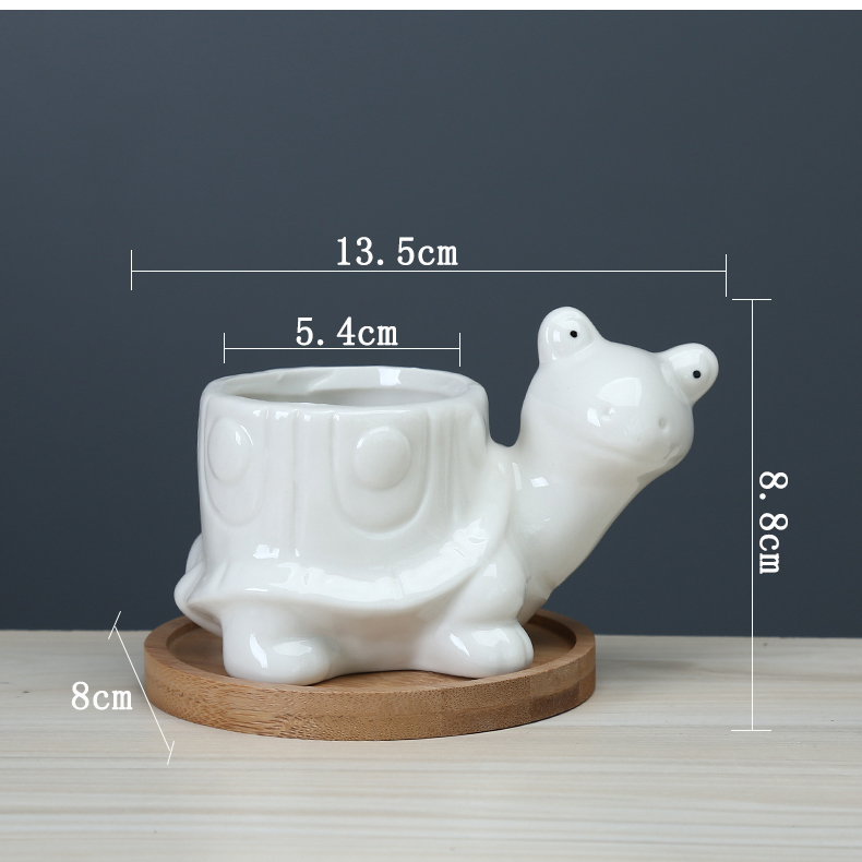 Creative move and lovely cartoon animal flowerpot more meat ceramic white office desktop small potted flower implement with tray