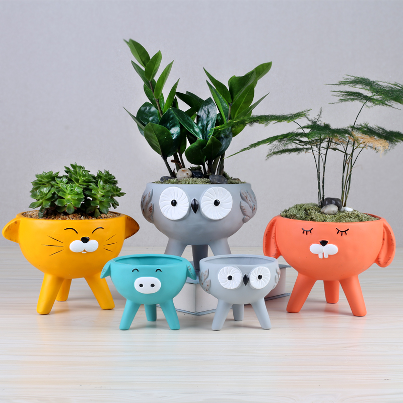 Hand color breathable balcony indoor money plant flower pot take foot more creative move, the flowerpot ceramic cartoon desktop pot