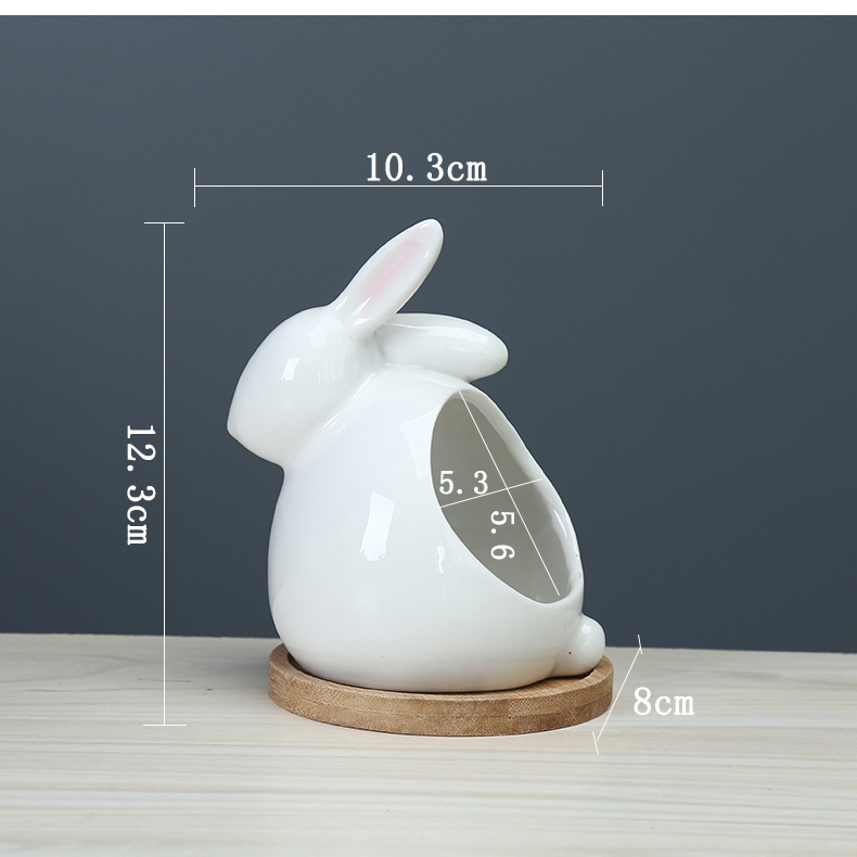 Creative move and lovely cartoon animal flowerpot more meat ceramic white office desktop small potted flower implement with tray