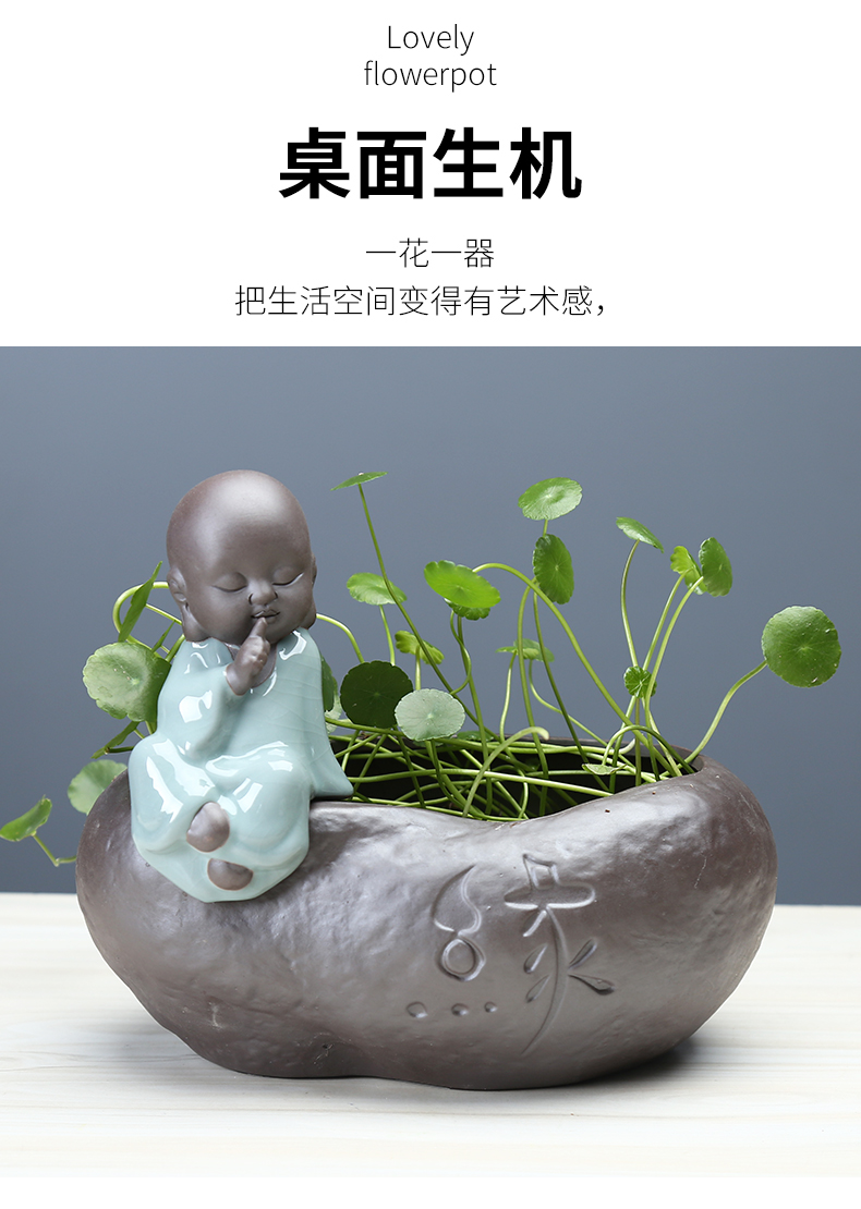 Chinese zen desktop hydroponic ceramic vase desktop young monk violet arenaceous water raise money plant plant pot vessel