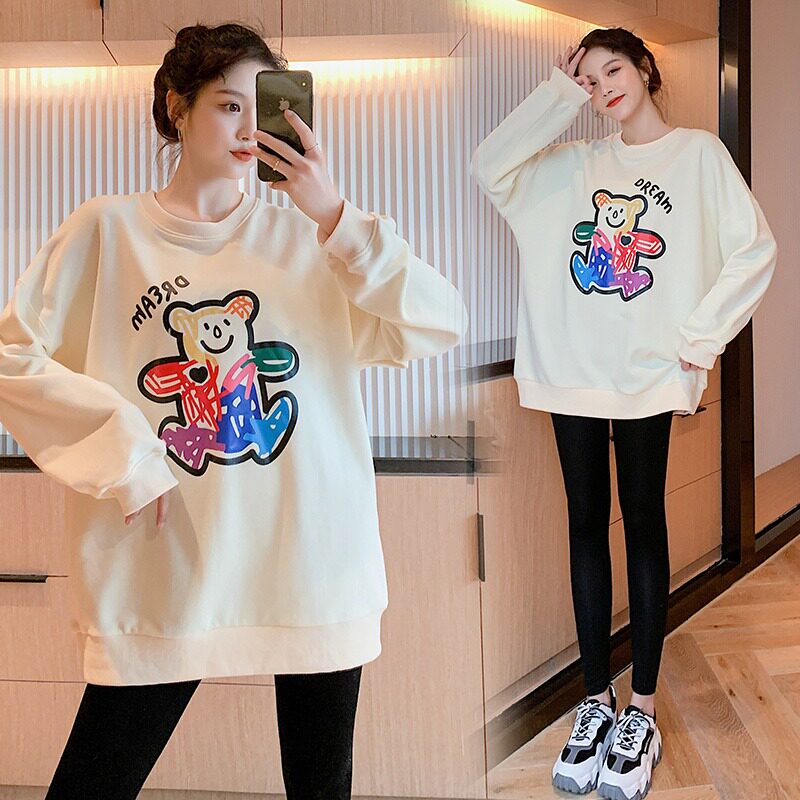 2022 spring new large size gestation maternity dress boomer fashion net red pure cotton cartoon little bear thick cotton T suit 200 catty