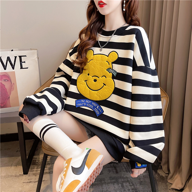 Plus fat plus size pregnant women spring and autumn long-sleeved top trendy mother fashion net red bear sweater loose 200 catties spring clothes