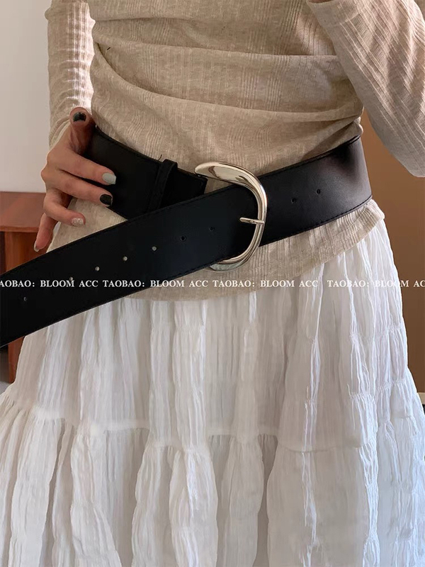 Korean Blogger's Same Style Retro Wide Belt for All Seasons, Fashionable and Versatile Suede Leather Belt, Trouser Belt, Decorative Belt