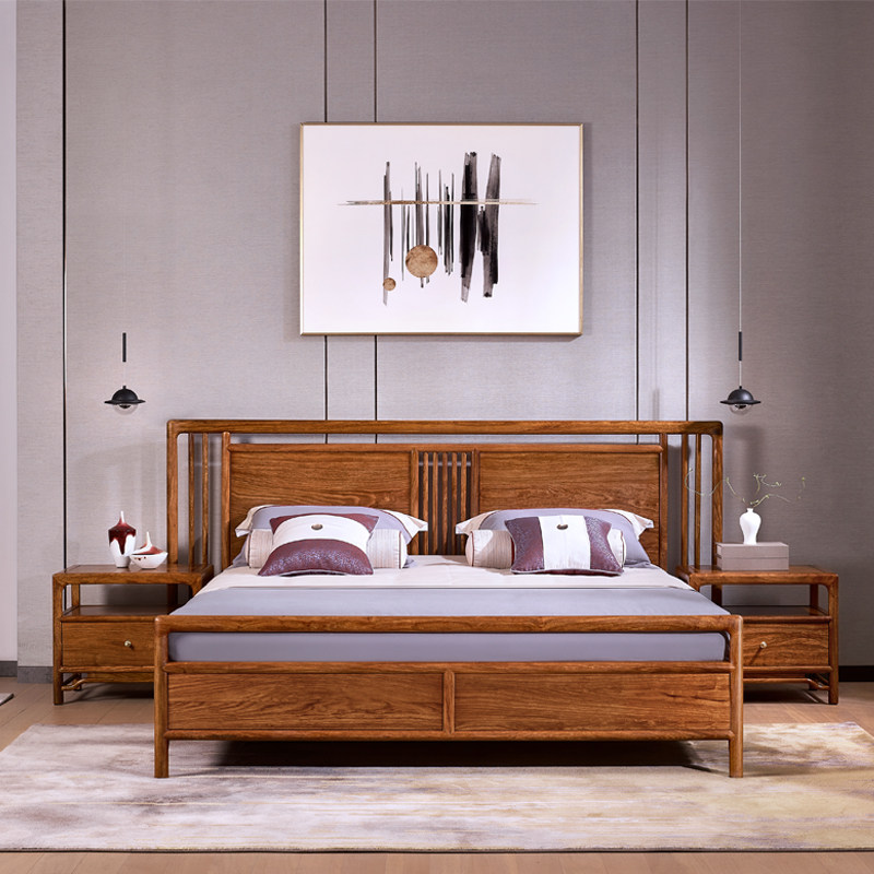Berson furniture passing on hedgehog purple sandalwood New Chinese style meditation ancient wind bedroom furniture 1 8 m solid wood double people's bed-Taobao