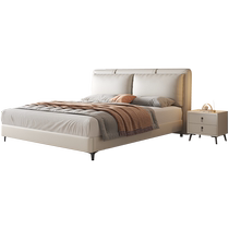 Naiqiu Italian light luxury cream style leather bed modern simple double bed 1 8 meters master bedroom wedding bed software bed